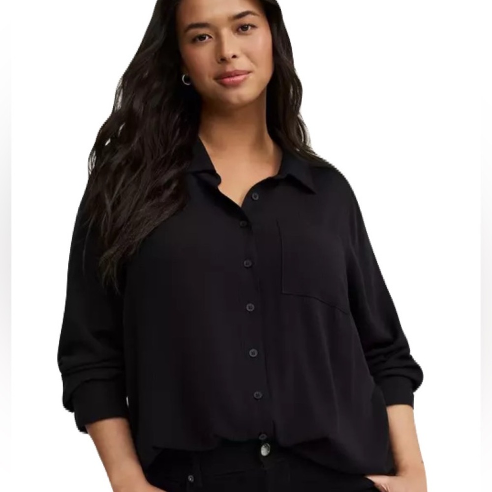 NWT Torrid Rayon Slub Button Front Top Black Button-Down Shirt-Size 2x